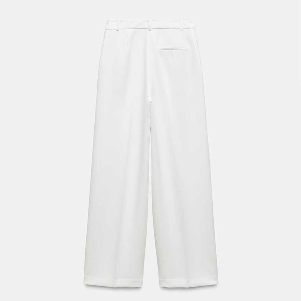 NWT Zara High Waist Wide Leg Pleated Trousers Pants in White Size L - Picture 8 of 11